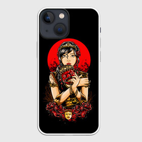 Чехол для iPhone 13 mini с принтом ДЕВУШКА В МАСКЕ в Петрозаводске,  |  | girl | mask | moon | princess | red | арт | восток | девушка | демон | индейцы | красавица | красный | луна | майя | маска | рисунок | цветы
