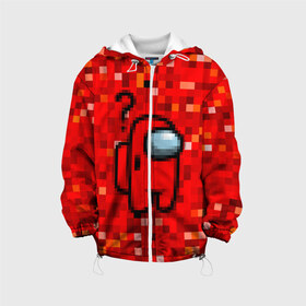 Детская куртка 3D с принтом Pixel Among Us в Петрозаводске, 100% полиэстер | застежка — молния, подол и капюшон оформлены резинкой с фиксаторами, по бокам — два кармана без застежек, один потайной карман на груди, плотность верхнего слоя — 90 г/м2; плотность флисового подклада — 260 г/м2 | among us | impostor | mem | pixel | red | амонг ас | вопрос | вопросительный знак | знак вопроса | импостер | импостор | космический | космонавт | мемы | персонажи игр | пиксельный | предатель | пришелец | самозванец
