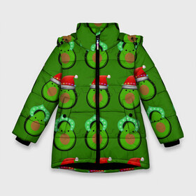 Зимняя куртка для девочек 3D с принтом Авокадо отмечают Новый год! в Петрозаводске, ткань верха — 100% полиэстер; подклад — 100% полиэстер, утеплитель — 100% полиэстер. | длина ниже бедра, удлиненная спинка, воротник стойка и отстегивающийся капюшон. Есть боковые карманы с листочкой на кнопках, утяжки по низу изделия и внутренний карман на молнии. 

Предусмотрены светоотражающий принт на спинке, радужный светоотражающий элемент на пуллере молнии и на резинке для утяжки. | 2021 | авокадо | авокадо дед мороз | авокадо дед мороз и снегурочка | авокадо новый год | авокадо паттерн | авокадо снегурочка | авокадо тусовка | дед мороз и снегурочка авокадо