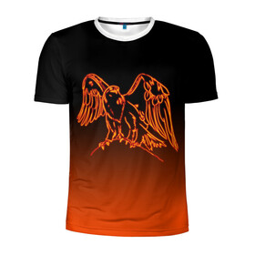 Мужская футболка 3D спортивная с принтом Огненный орел в Петрозаводске, 100% полиэстер с улучшенными характеристиками | приталенный силуэт, круглая горловина, широкие плечи, сужается к линии бедра | Тематика изображения на принте: bird | eagle | falcon | fiery | fire | neon | orange | арт | беркут | горящая птица | дикий | животные | крылья | неоновый | огненная птица | орел | орлан | перья | пламя | природа | птица | птица огонь | птичка | сокол