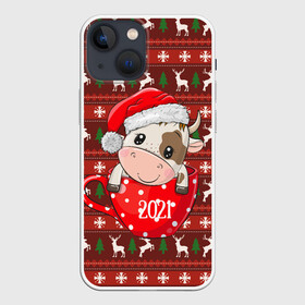 Чехол для iPhone 13 mini с принтом Милый новогодний бычок 2021 в Петрозаводске,  |  | 2021 | 7 января | bull | newyear | santa | бык | быки | бычок | год быка | дед мороз | корова | новогодние каникулы | новогодние праздники | новый 2021 | новый год | новый год 2021 | рождество | сани | санта | санта клаус