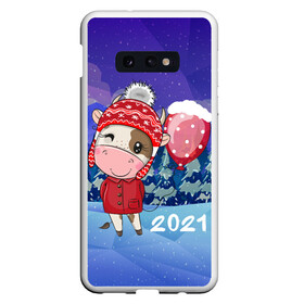 Чехол для Samsung S10E с принтом Милый бычок 2021 в Петрозаводске, Силикон | Область печати: задняя сторона чехла, без боковых панелей | 2021 | 7 января | bull | newyear | santa | бык | быки | бычок | год быка | дед мороз | корова | новогодние каникулы | новогодние праздники | новый 2021 | новый год | новый год 2021 | рождество | сани | санта | санта клаус