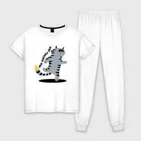 Женская пижама хлопок с принтом Run васька run в Петрозаводске, 100% хлопок | брюки и футболка прямого кроя, без карманов, на брюках мягкая резинка на поясе и по низу штанин | 