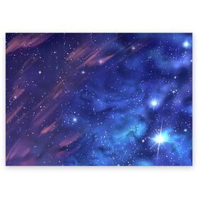 Поздравительная открытка с принтом Звёздное небо в Петрозаводске, 100% бумага | плотность бумаги 280 г/м2, матовая, на обратной стороне линовка и место для марки
 | Тематика изображения на принте: арт | звезда | звёзды | космос | небо | ночное небо | ночь | облако | рисунок | сияние | туманность | яркие цвета