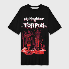 Платье-футболка 3D с принтом Мой сосед в торпоре в Петрозаводске,  |  | my neighbor is totoro | torpor | totoro | vampires the masquerade | vtm | wod | world of darkness | вампир | вампиры | миадзаки | миядзаки | мой сосед тоторо | торпор | тоторо | фанарт | шутка | юмор