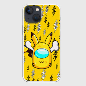 Чехол для iPhone 13 mini с принтом AMONG US PIKACHU в Петрозаводске,  |  | among us игра | among us на пк | there is 1 impostor | there is impostor among us | предатель среди нас | разноцветные космонавты.