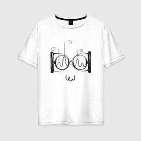 Женская футболка хлопок Oversize с принтом Absurd 2 в Петрозаводске, 100% хлопок | свободный крой, круглый ворот, спущенный рукав, длина до линии бедер
 | абстрактный | геометрия | круги | лицо | очки | песочные часы | черно белый