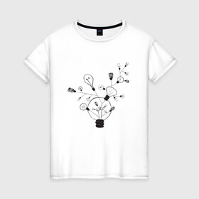 Женская футболка хлопок с принтом Absurd 3 в Петрозаводске, 100% хлопок | прямой крой, круглый вырез горловины, длина до линии бедер, слегка спущенное плечо | абстрактный | геометрия | идея | иллюстрация | лампочки | мысль | рисунок | черно белый