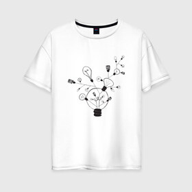 Женская футболка хлопок Oversize с принтом Absurd 3 в Петрозаводске, 100% хлопок | свободный крой, круглый ворот, спущенный рукав, длина до линии бедер
 | абстрактный | геометрия | идея | иллюстрация | лампочки | мысль | рисунок | черно белый