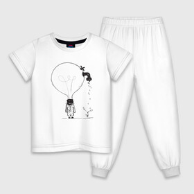 Детская пижама хлопок с принтом Absurd 4 в Петрозаводске, 100% хлопок |  брюки и футболка прямого кроя, без карманов, на брюках мягкая резинка на поясе и по низу штанин
 | абстрактный | вода | голова | идея | иллюстрация | лампочка | мысли | растение | рисунок | росток | человечек | черно белый