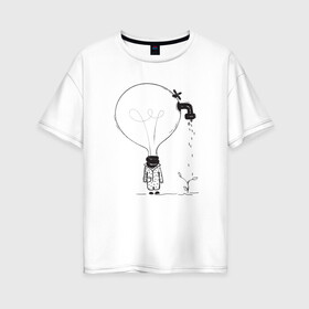 Женская футболка хлопок Oversize с принтом Absurd 4 в Петрозаводске, 100% хлопок | свободный крой, круглый ворот, спущенный рукав, длина до линии бедер
 | абстрактный | вода | голова | идея | иллюстрация | лампочка | мысли | растение | рисунок | росток | человечек | черно белый