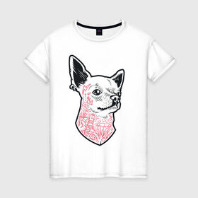 Женская футболка хлопок с принтом Собака матрос в Петрозаводске, 100% хлопок | прямой крой, круглый вырез горловины, длина до линии бедер, слегка спущенное плечо | диамант | матрос | маяк | молния | пирсинг | собака | тату