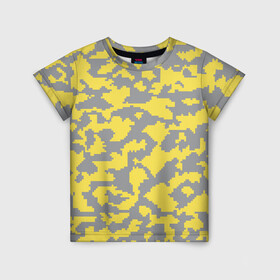 Детская футболка 3D с принтом Ultimate Urban Camo в Петрозаводске, 100% гипоаллергенный полиэфир | прямой крой, круглый вырез горловины, длина до линии бедер, чуть спущенное плечо, ткань немного тянется | 2021 | pantone | городской | желтый | камуфляж | пиксельный | урбан | цвет года