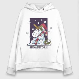 Женское худи Oversize хлопок с принтом Snownicorn в Петрозаводске, френч-терри — 70% хлопок, 30% полиэстер. Мягкий теплый начес внутри —100% хлопок | боковые карманы, эластичные манжеты и нижняя кромка, капюшон на магнитной кнопке | Тематика изображения на принте: 