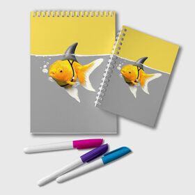 Блокнот с принтом Рыба-акула (PANTONE 13-0647) в Петрозаводске, 100% бумага | 48 листов, плотность листов — 60 г/м2, плотность картонной обложки — 250 г/м2. Листы скреплены удобной пружинной спиралью. Цвет линий — светло-серый
 | Тематика изображения на принте: pantone 13 0647 | аквариум | акула | вобла | вода | домино | икра | камбала | карась | кит | лосось | меч | море | мясо | озеро | океан | окунь | пила.карп | плавник.удочка | прикольные | река | русалка | рыбак