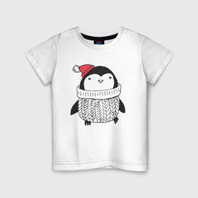 Детская футболка хлопок с принтом Милый пингвин в Петрозаводске, 100% хлопок | круглый вырез горловины, полуприлегающий силуэт, длина до линии бедер | 