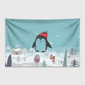 Флаг-баннер с принтом Милый пингвин в Петрозаводске, 100% полиэстер | размер 67 х 109 см, плотность ткани — 95 г/м2; по краям флага есть четыре люверса для крепления | 2021 | 7 января | bull | newyear | santa | бык | быки | бычок | год быка | дед мороз | корова | новогодние каникулы | новогодние праздники | новый 2021 | новый год | новый год 2021 | рождество | сани | санта | санта клаус