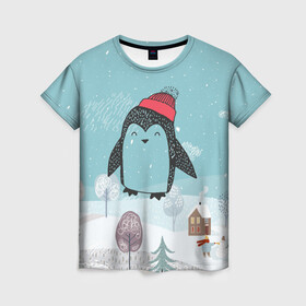 Женская футболка 3D с принтом Милый пингвин в Петрозаводске, 100% полиэфир ( синтетическое хлопкоподобное полотно) | прямой крой, круглый вырез горловины, длина до линии бедер | 2021 | 7 января | bull | newyear | santa | бык | быки | бычок | год быка | дед мороз | корова | новогодние каникулы | новогодние праздники | новый 2021 | новый год | новый год 2021 | рождество | сани | санта | санта клаус