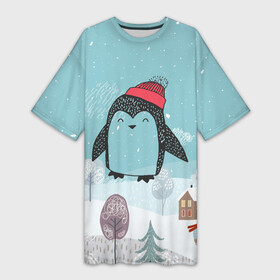 Платье-футболка 3D с принтом Милый пингвин в Петрозаводске,  |  | 2021 | 7 января | bull | newyear | santa | бык | быки | бычок | год быка | дед мороз | корова | новогодние каникулы | новогодние праздники | новый 2021 | новый год | новый год 2021 | рождество | сани | санта | санта клаус