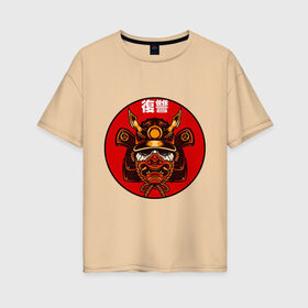 Женская футболка хлопок Oversize с принтом Samurai в Петрозаводске, 100% хлопок | свободный крой, круглый ворот, спущенный рукав, длина до линии бедер
 | art | japan | pop art | samurai | yakudza | арт | поп арт | самурай | якудза | япония | японский стиль