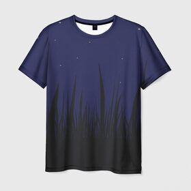 Мужская футболка 3D с принтом Поле под темно-синим небом в Петрозаводске, 100% полиэфир | прямой крой, круглый вырез горловины, длина до линии бедер | земля | поле | природа | тишина