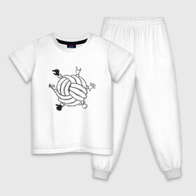 Детская пижама хлопок с принтом Absurd 6 в Петрозаводске, 100% хлопок |  брюки и футболка прямого кроя, без карманов, на брюках мягкая резинка на поясе и по низу штанин
 | графика | иллюстрация | клубок | круг | ладони | мяч | рисунок | руки | черно белый | шар