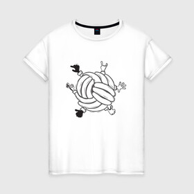 Женская футболка хлопок с принтом Absurd 6 в Петрозаводске, 100% хлопок | прямой крой, круглый вырез горловины, длина до линии бедер, слегка спущенное плечо | графика | иллюстрация | клубок | круг | ладони | мяч | рисунок | руки | черно белый | шар