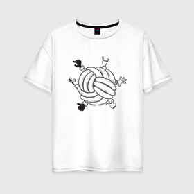 Женская футболка хлопок Oversize с принтом Absurd 6 в Петрозаводске, 100% хлопок | свободный крой, круглый ворот, спущенный рукав, длина до линии бедер
 | графика | иллюстрация | клубок | круг | ладони | мяч | рисунок | руки | черно белый | шар