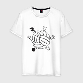 Мужская футболка хлопок с принтом Absurd 6 в Петрозаводске, 100% хлопок | прямой крой, круглый вырез горловины, длина до линии бедер, слегка спущенное плечо. | графика | иллюстрация | клубок | круг | ладони | мяч | рисунок | руки | черно белый | шар