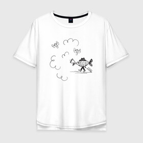 Мужская футболка хлопок Oversize с принтом Absurd 8 в Петрозаводске, 100% хлопок | свободный крой, круглый ворот, “спинка” длиннее передней части | графика | звук | иллюстрация | облака | рисунок | рупор | рыба | ушки | черно белый | шляпа | юмор