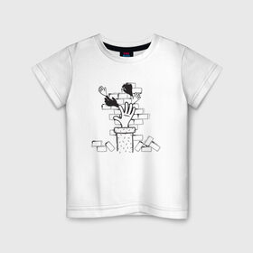 Детская футболка хлопок с принтом Absurd 10 в Петрозаводске, 100% хлопок | круглый вырез горловины, полуприлегающий силуэт, длина до линии бедер | графика | иллюстрация | кирпичи | кладка | кубики | рисунок | рука | стена | строитель | стройка | черно белый