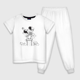 Детская пижама хлопок с принтом Absurd 10 в Петрозаводске, 100% хлопок |  брюки и футболка прямого кроя, без карманов, на брюках мягкая резинка на поясе и по низу штанин
 | графика | иллюстрация | кирпичи | кладка | кубики | рисунок | рука | стена | строитель | стройка | черно белый