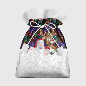 Подарочный 3D мешок с принтом Новый Год в Петрозаводске, 100% полиэстер | Размер: 29*39 см | Тематика изображения на принте: christmas | merry christmas | дед мороз | ёлка | зима | мороз | новогодний олень | новый год | подарок | праздник | рождество | с новым годом | санта клаус | снегурочка | снежинки