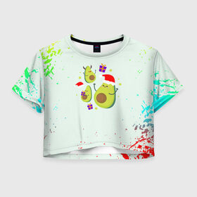 Женская футболка Crop-top 3D с принтом Новогодние Авокадо в Петрозаводске, 100% полиэстер | круглая горловина, длина футболки до линии талии, рукава с отворотами | авокадо | веган | еда блогеров | мемы | минимализм | прикольные картинки | прикольные надписи | растение | смешное авокадо | фрукт