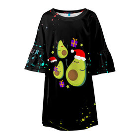 Детское платье 3D с принтом Новогодние Авокадо в Петрозаводске, 100% полиэстер | прямой силуэт, чуть расширенный к низу. Круглая горловина, на рукавах — воланы | авокадо | веган | еда блогеров | мемы | минимализм | прикольные картинки | прикольные надписи | растение | смешное авокадо | фрукт