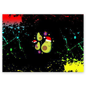 Поздравительная открытка с принтом Новогодние Авокадо в Петрозаводске, 100% бумага | плотность бумаги 280 г/м2, матовая, на обратной стороне линовка и место для марки
 | авокадо | веган | еда блогеров | мемы | минимализм | прикольные картинки | прикольные надписи | растение | смешное авокадо | фрукт
