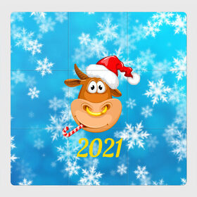 Магнитный плакат 3Х3 с принтом Год быка 2021 в Петрозаводске, Полимерный материал с магнитным слоем | 9 деталей размером 9*9 см | 2021 | 7 января | bull | newyear | santa | бык | быки | бычок | год быка | дед мороз | корова | новогодние каникулы | новогодние праздники | новый 2021 | новый год | новый год 2021 | рождество | сани | санта | санта клаус