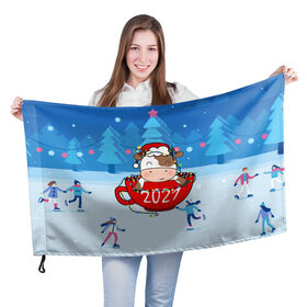 Флаг 3D с принтом бык в кружке 2021 в Петрозаводске, 100% полиэстер | плотность ткани — 95 г/м2, размер — 67 х 109 см. Принт наносится с одной стороны | 2021 | 7 января | bull | newyear | santa | бык | быки | бычок | год быка | дед мороз | корова | новогодние каникулы | новогодние праздники | новый 2021 | новый год | новый год 2021 | рождество | сани | санта | санта клаус