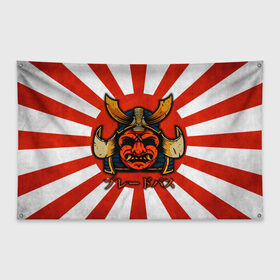 Флаг-баннер с принтом Sun samurai в Петрозаводске, 100% полиэстер | размер 67 х 109 см, плотность ткани — 95 г/м2; по краям флага есть четыре люверса для крепления | demon | japan | mask | samurai | sun | демон | иероглиф | маска | ниндзя | самурай | солнце | япония | японское солнце