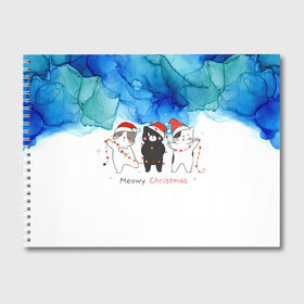 Альбом для рисования с принтом Meowy christmas в Петрозаводске, 100% бумага
 | матовая бумага, плотность 200 мг. | new year | арт | графика | дед мороз | зима | новый год | рождество | санта