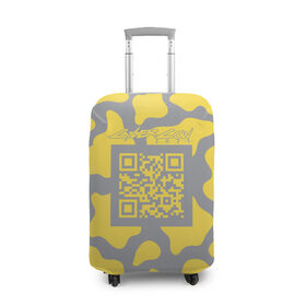 Чехол для чемодана 3D с принтом CyberCow 2021 в Петрозаводске, 86% полиэфир, 14% спандекс | двустороннее нанесение принта, прорези для ручек и колес | cyberpunk | cyberrussia | illuminating | pantone | qr code | ultimate grey | безупречный | бык | желтый | киберкорова | корова | новый год | освещающий | пятна | серый