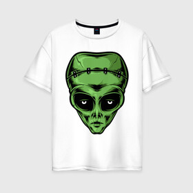 Женская футболка хлопок Oversize с принтом Alien Frankenstein в Петрозаводске, 100% хлопок | свободный крой, круглый ворот, спущенный рукав, длина до линии бедер
 | alien | frankenstein | monster | zombie | зомби | инопланетянин | монстр | нло | пришелец | франкенштейн | чудовище