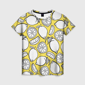 Женская футболка 3D с принтом Illuminating Lemon в Петрозаводске, 100% полиэфир ( синтетическое хлопкоподобное полотно) | прямой крой, круглый вырез горловины, длина до линии бедер | 2021 | винтаж | лимоны | ретро | фрукты | цвет года