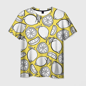 Мужская футболка 3D с принтом Illuminating Lemon в Петрозаводске, 100% полиэфир | прямой крой, круглый вырез горловины, длина до линии бедер | 2021 | винтаж | лимоны | ретро | фрукты | цвет года