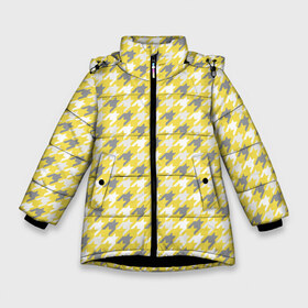 Зимняя куртка для девочек 3D с принтом Ultimate Houndstooth в Петрозаводске, ткань верха — 100% полиэстер; подклад — 100% полиэстер, утеплитель — 100% полиэстер. | длина ниже бедра, удлиненная спинка, воротник стойка и отстегивающийся капюшон. Есть боковые карманы с листочкой на кнопках, утяжки по низу изделия и внутренний карман на молнии. 

Предусмотрены светоотражающий принт на спинке, радужный светоотражающий элемент на пуллере молнии и на резинке для утяжки. | 2021 | винтаж | гусиная лапка | орнамент | собачий клык | узор | цвет года