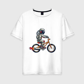Женская футболка хлопок Oversize с принтом Астронавт на велосипеде в Петрозаводске, 100% хлопок | свободный крой, круглый ворот, спущенный рукав, длина до линии бедер
 | астронавт | велосипед | космонавт | космос | костюм | ракеты | скафандр | хипстер | шлем