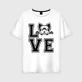 Женская футболка хлопок Oversize с принтом Люблю Йорков в Петрозаводске, 100% хлопок | свободный крой, круглый ворот, спущенный рукав, длина до линии бедер
 | dog | yorkie | yorkshire terrier | домашний питомец | дрессировщик | друг человека | йорик | йорк | йоркширский терьер | кинолог | любитель собак | люблю | любовь | питомник | собака | собаковод | собачка