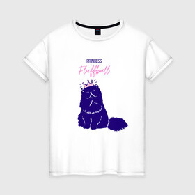 Женская футболка хлопок с принтом Пушистая принцесса в Петрозаводске, 100% хлопок | прямой крой, круглый вырез горловины, длина до линии бедер, слегка спущенное плечо | арт | животные | картинка | корона | котёнок | котэ | кошка | надпись | пушистая | рисунок