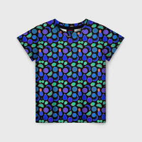 Детская футболка 3D с принтом Фрукты Invert в Петрозаводске, 100% гипоаллергенный полиэфир | прямой крой, круглый вырез горловины, длина до линии бедер, чуть спущенное плечо, ткань немного тянется | молодежная | природа | узор | фрукты | яркие цвета