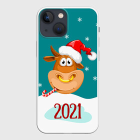 Чехол для iPhone 13 mini с принтом 2021 Год быка в Петрозаводске,  |  | 2021 | 7 января | bull | newyear | santa | бык | быки | бычок | год быка | дед мороз | корова | новогодние каникулы | новогодние праздники | новый 2021 | новый год | новый год 2021 | рождество | сани | санта | санта клаус